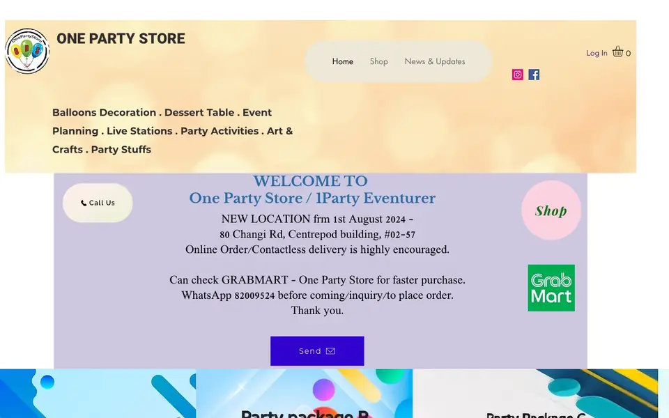 One Party Store website homepage, 4 Oct 2026