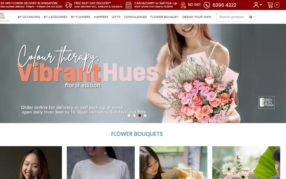 24Hrs City Florist website homepage, 4 Oct 2026