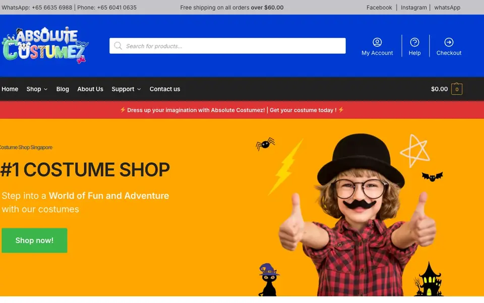 Absolute Costumez website homepage, 4 Oct 2026