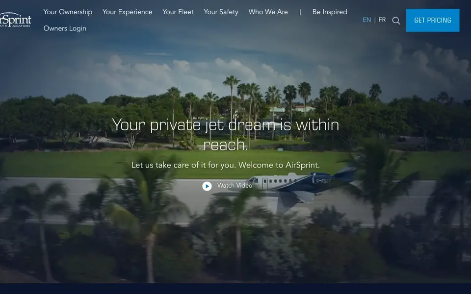 AirSprint website homepage, 4 Oct 2026