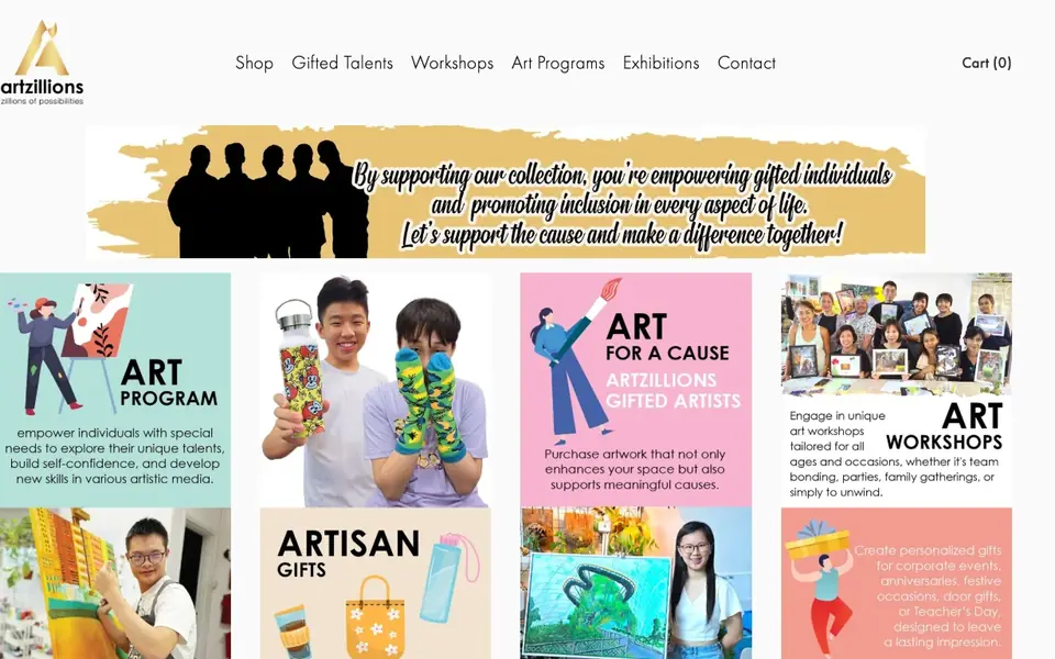 Artzillions Art School website homepage, 4 Oct 2026