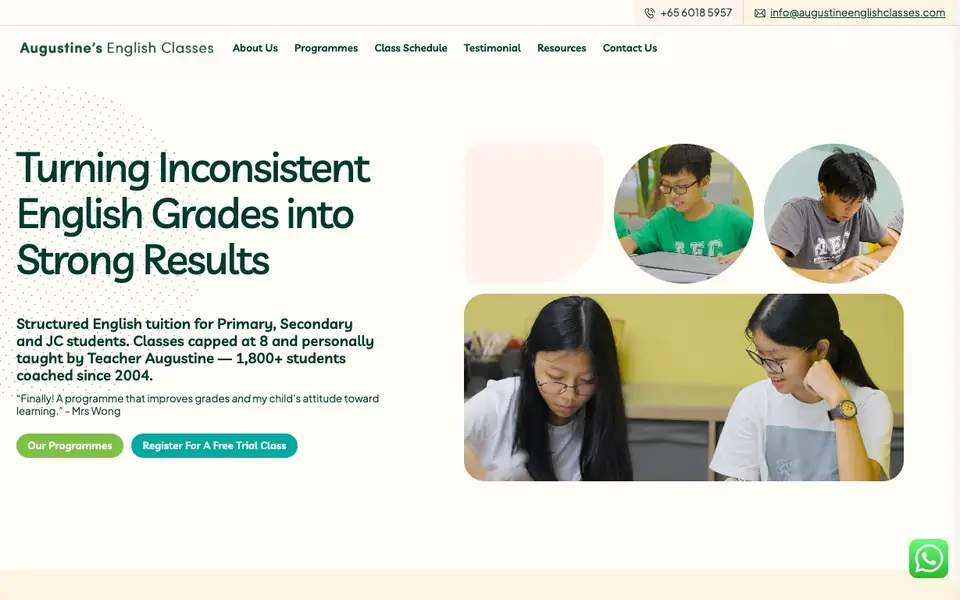 Augustine’s English Classes website homepage, 4 Oct 2026