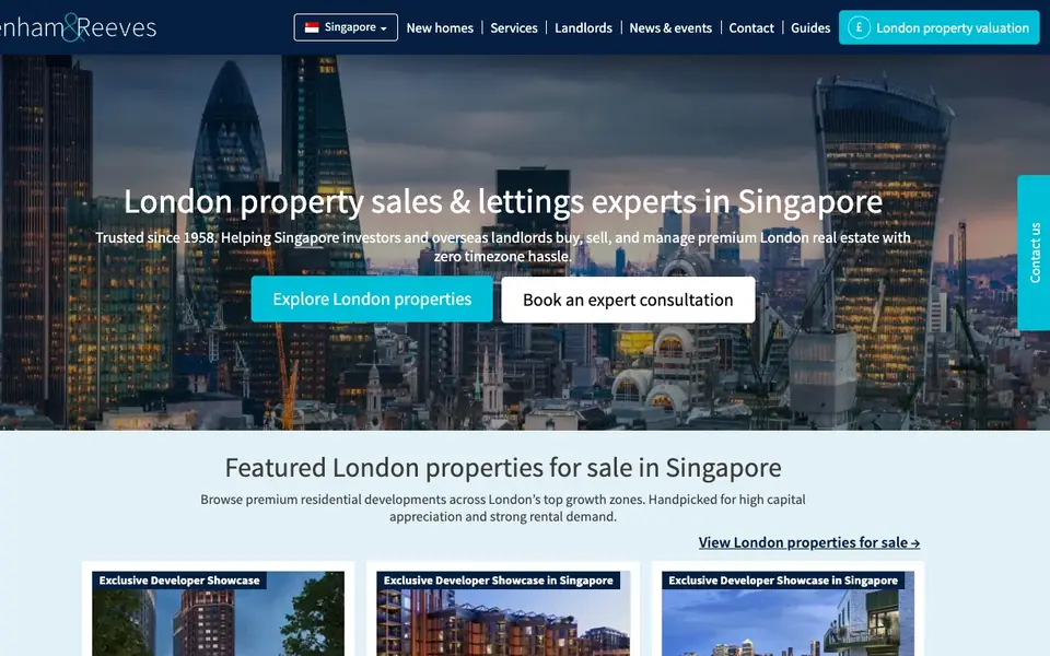Benham and Reeves website homepage, 4 Oct 2026