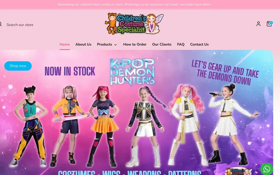 Children’s Costume Specialist website homepage, 4 Oct 2026