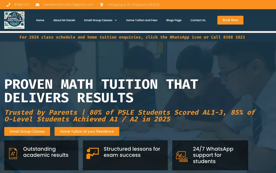 Daniel’s Math Tuition website homepage, 4 Oct 2026