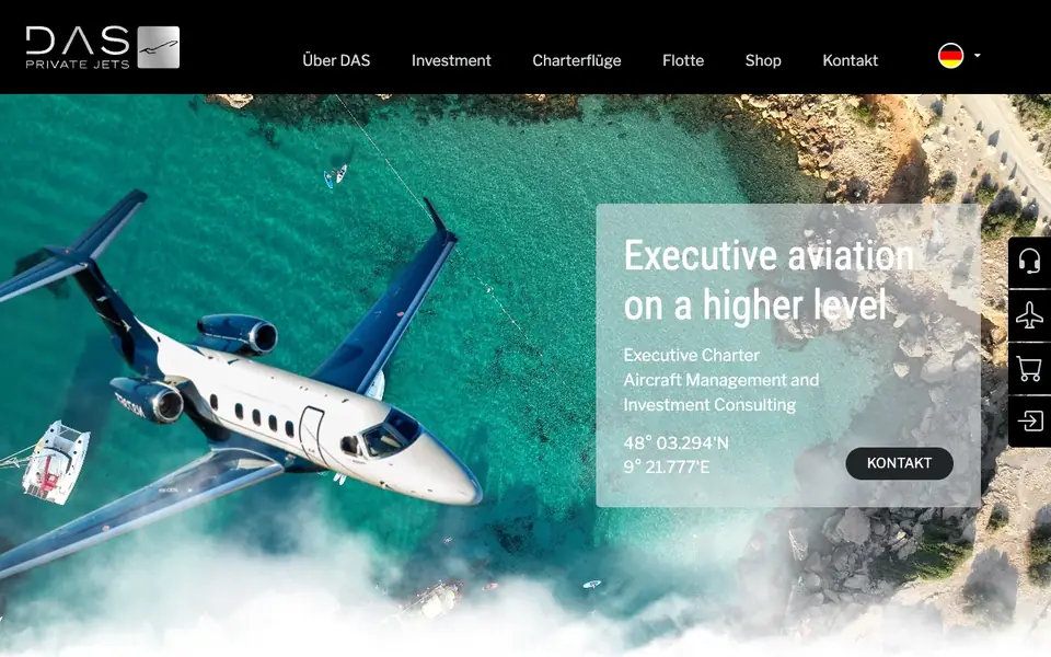 DAS Private Jets website homepage, 4 Oct 2026