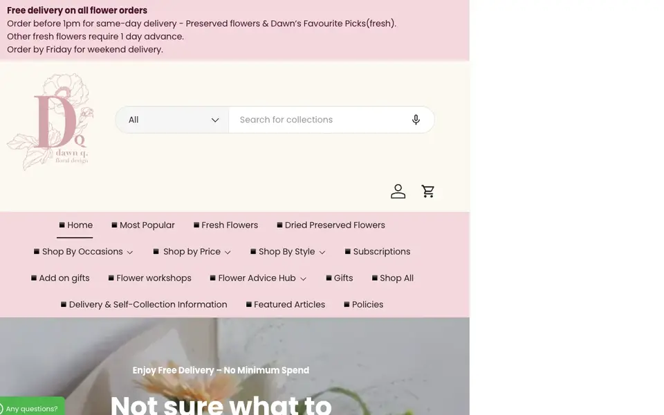 Dawn Q Floral Design website homepage, 4 Oct 2026