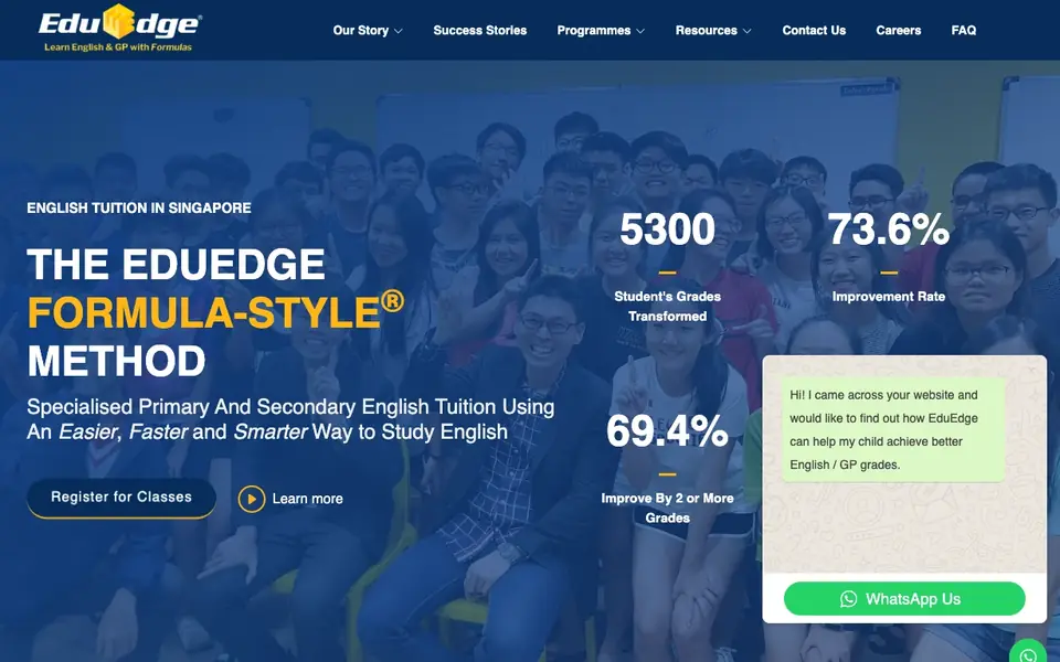 EduEdge English Specialists website homepage, 4 Oct 2026