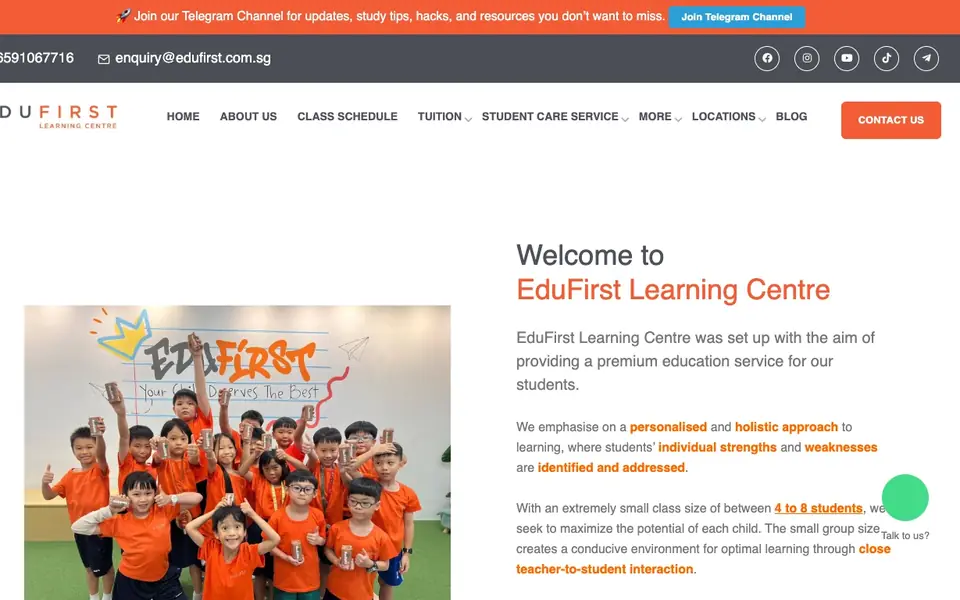 EduFirst Learning Centre website homepage, 4 Oct 2026