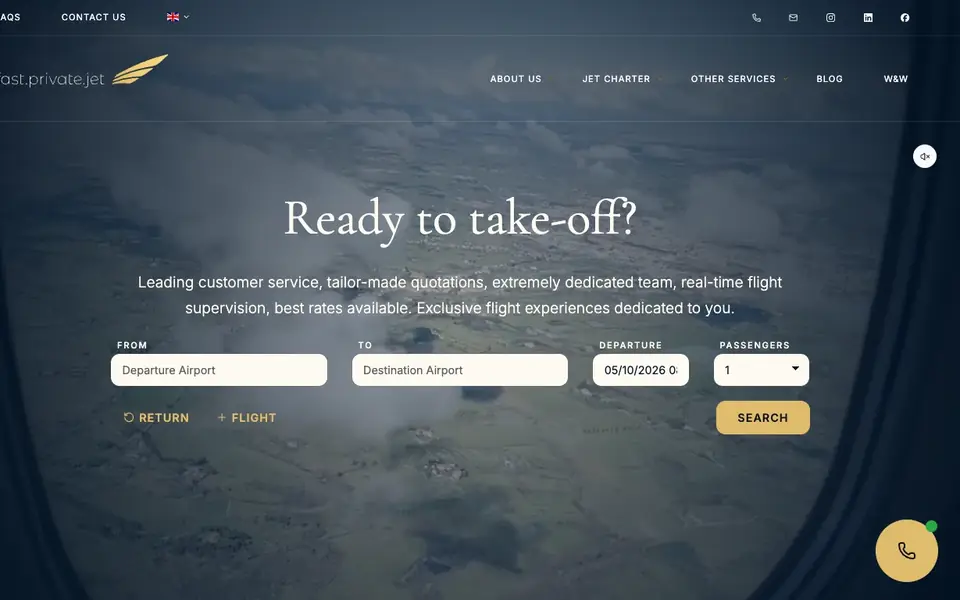 Fast Private Jet website homepage, 4 Oct 2026