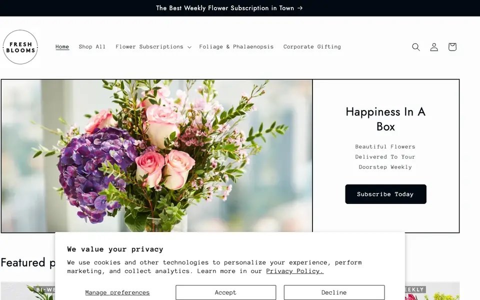 Fresh Blooms website homepage, 4 Oct 2026