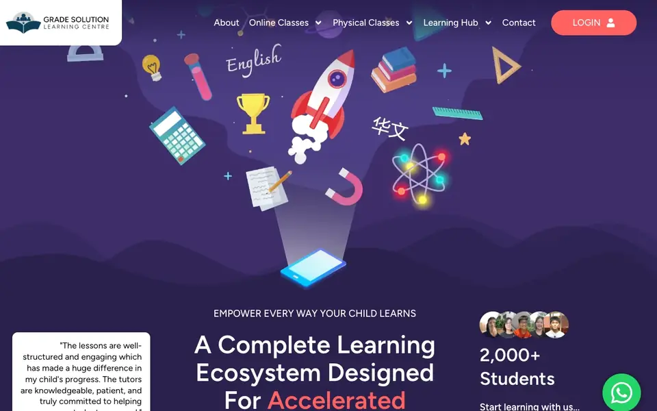 Grade Solution Learning Centre website homepage, 4 Oct 2026