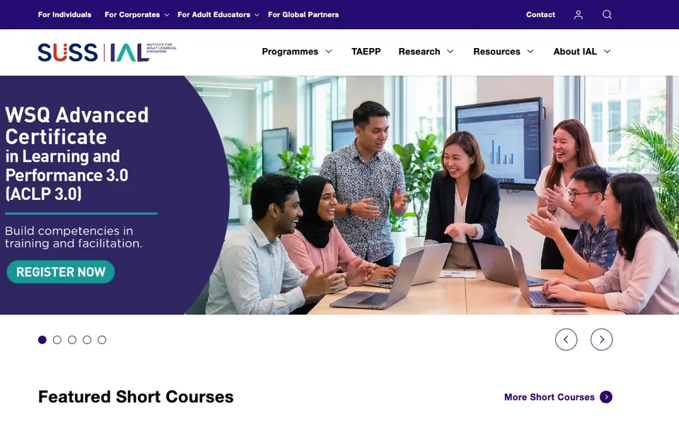 Institute for Adult Learning Singapore website homepage, 4 Oct 2026