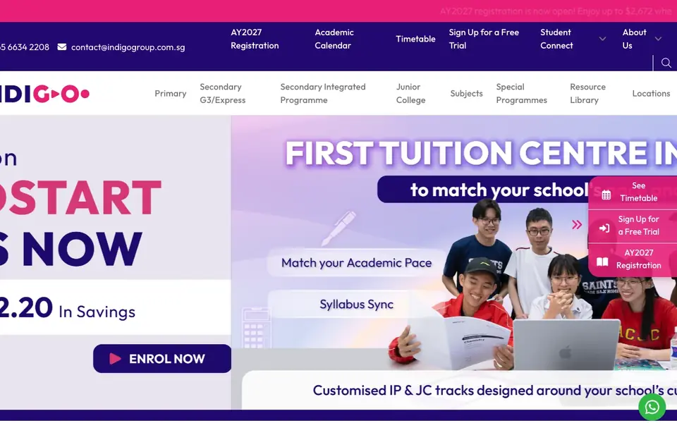 Indigo Education website homepage, 4 Oct 2026