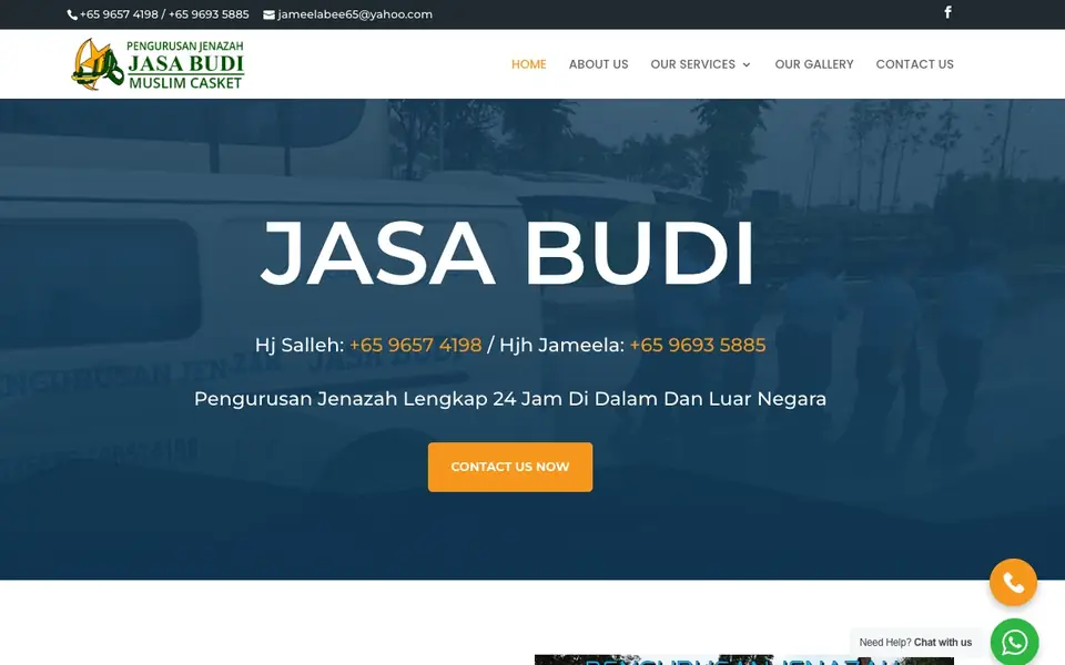 Jasa Budi Muslim Casket Services website homepage, 4 Oct 2026