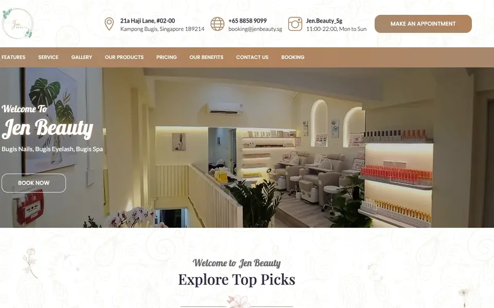Jen Beauty website homepage, 4 Oct 2026