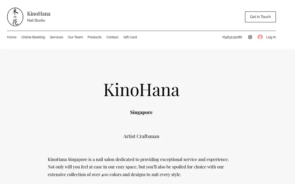 Kinohana Nail Studio website homepage, 4 Oct 2026