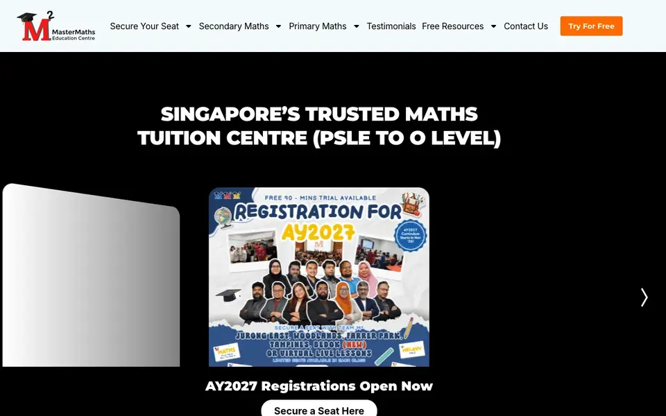 Master Maths Education Centre website homepage, 4 Oct 2026