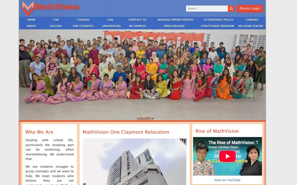 Math Vision Enrichment Centre website homepage, 4 Oct 2026