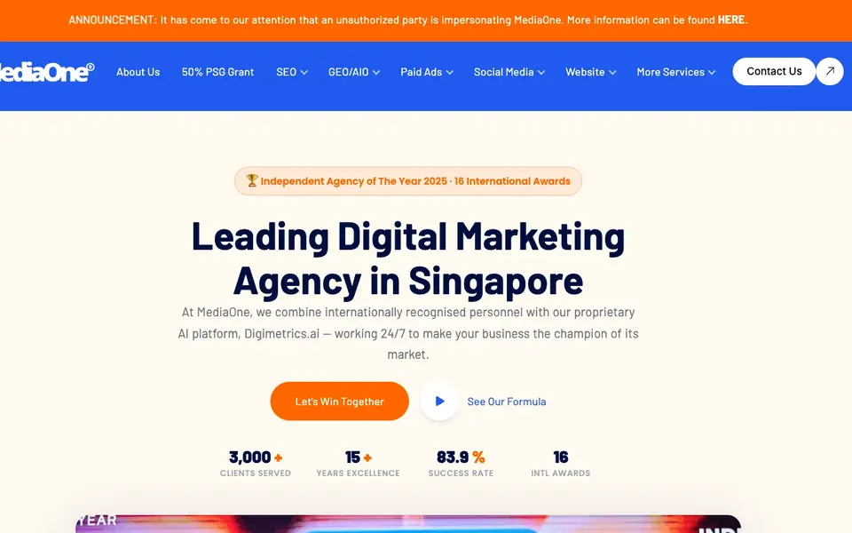 MediaOne website homepage, 4 Oct 2026