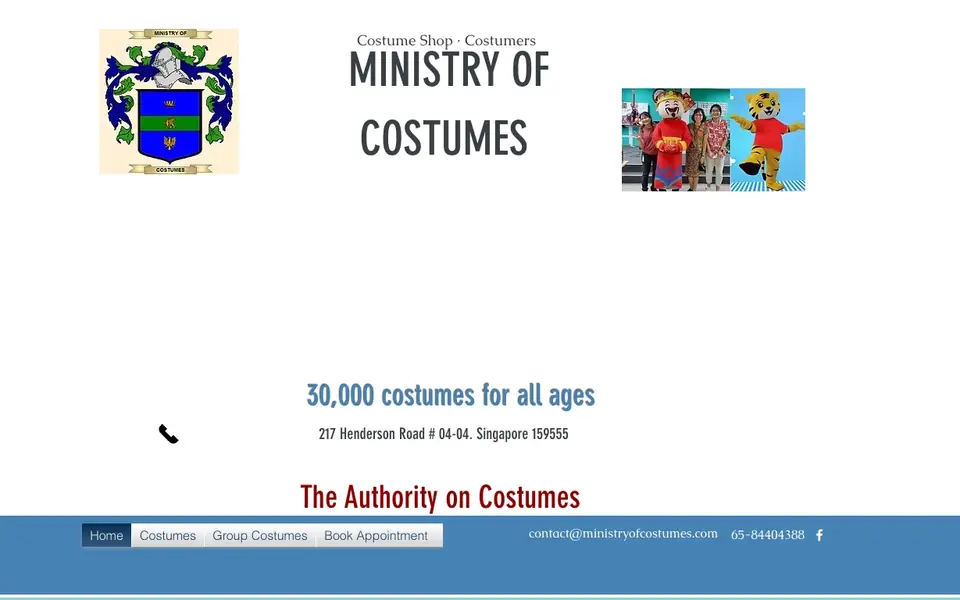 Ministry Of Costumes website homepage, 4 Oct 2026