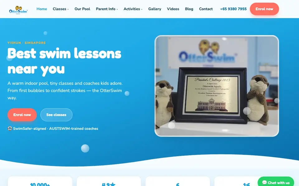 OtterSwim Aquatic Yishun website homepage, 4 Oct 2026