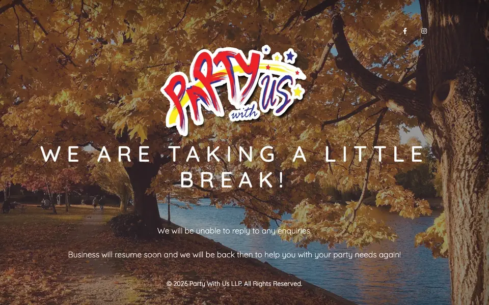 Party With Us website homepage, 4 Oct 2026