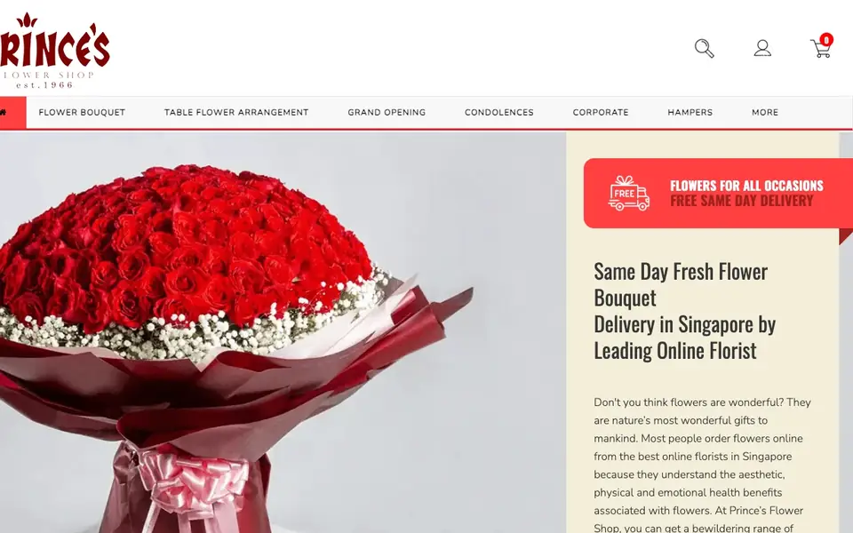 Prince’s Flower Shop website homepage, 4 Oct 2026