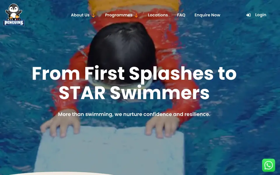 Red Dot Penguins Swim School website homepage, 4 Oct 2026