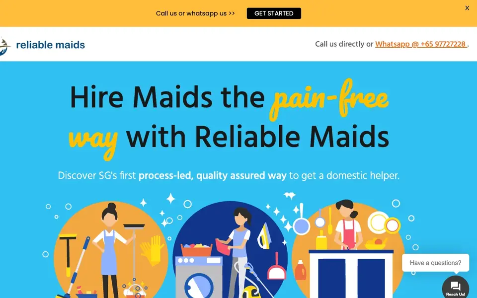 Reliable Maids website homepage, 4 Oct 2026