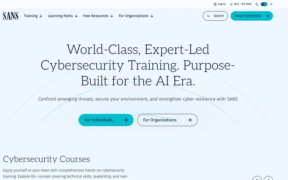 SANS website homepage, 4 Oct 2026
