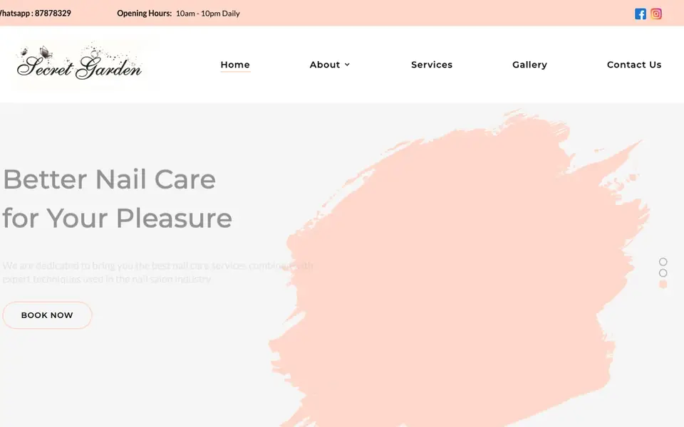 Secret Garden Nail Boutique website homepage, 4 Oct 2026
