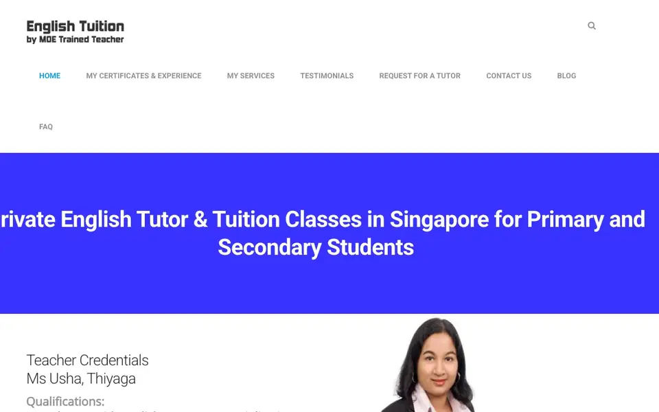 English Tuition by MOE trained teacher website homepage, 4 Oct 2026