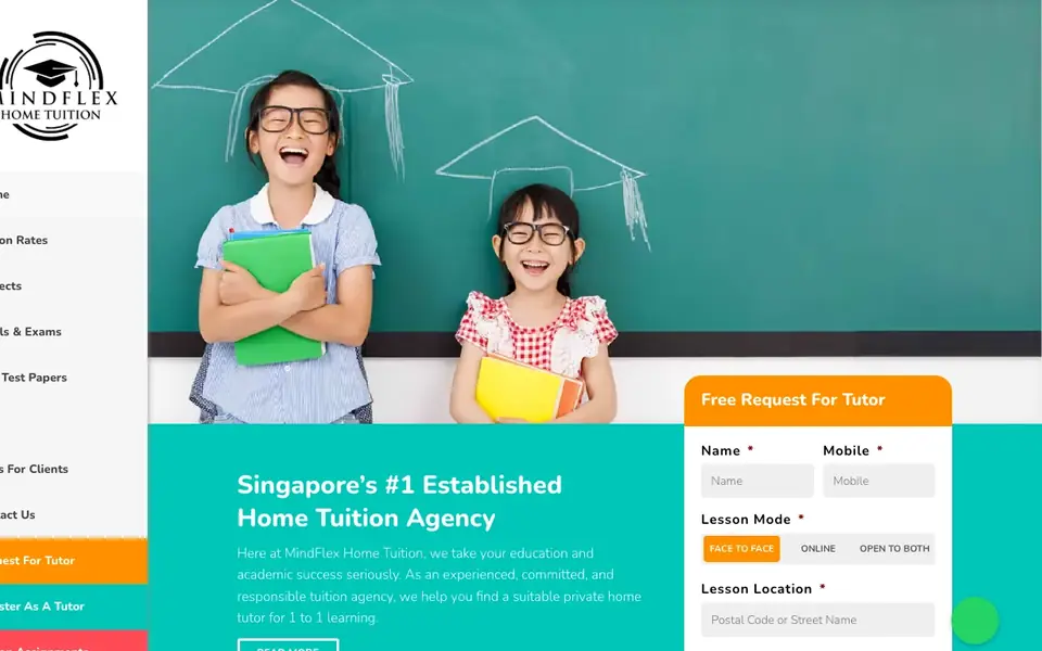 MindFlex Home Tuition website homepage, 4 Oct 2026