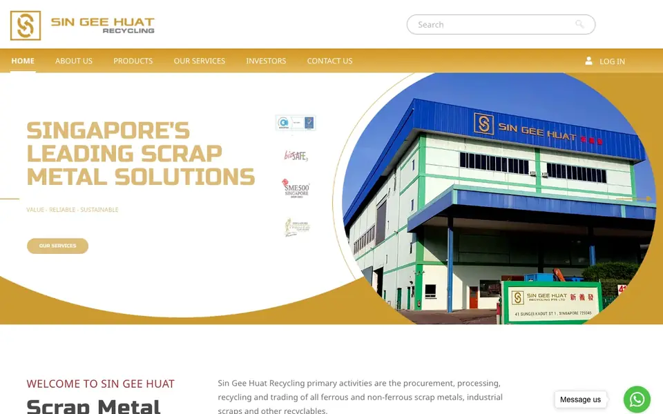 Sin Gee Huat Recycling website homepage, 4 Oct 2026