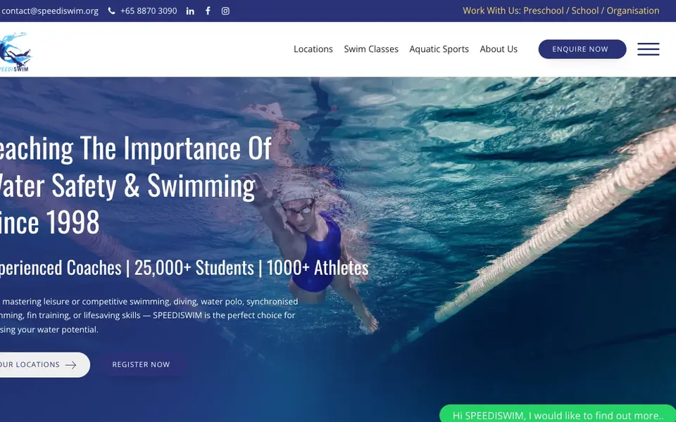 SPEEDISWIM AQUATIC CENTRE website homepage, 4 Oct 2026
