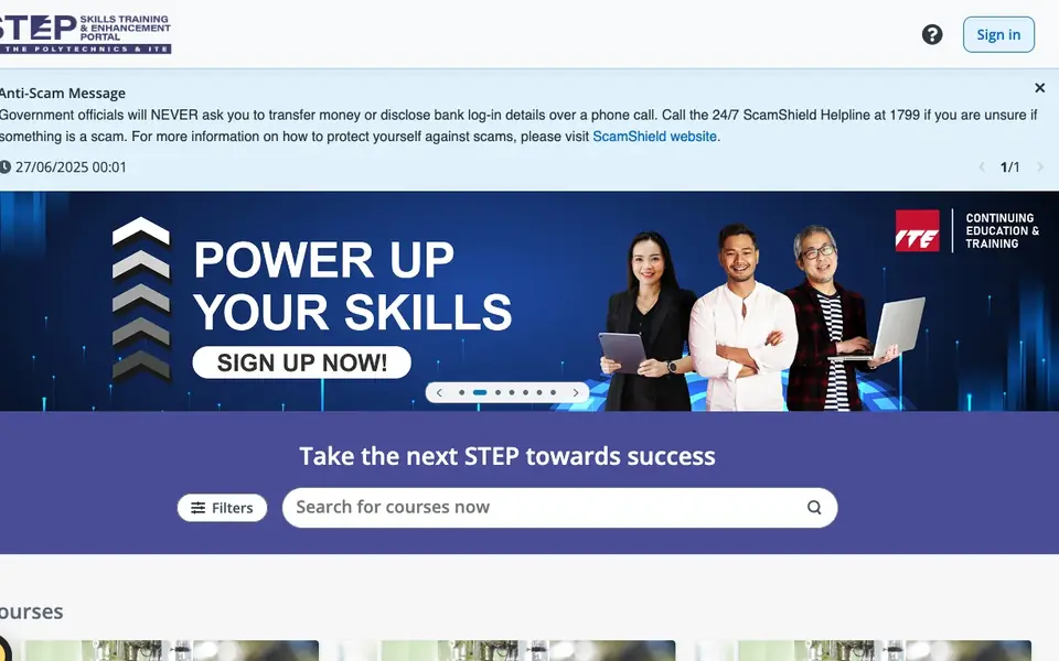 STEP (Skills Training & Enhancement Portal) website homepage, 4 Oct 2026