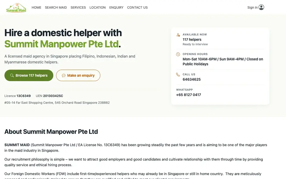 Summit Maid website homepage, 4 Oct 2026