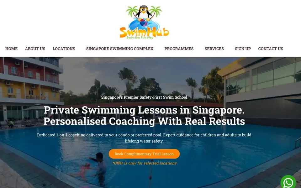 Leading Private Swimming Lessons – SwimHub website homepage, 4 Oct 2026