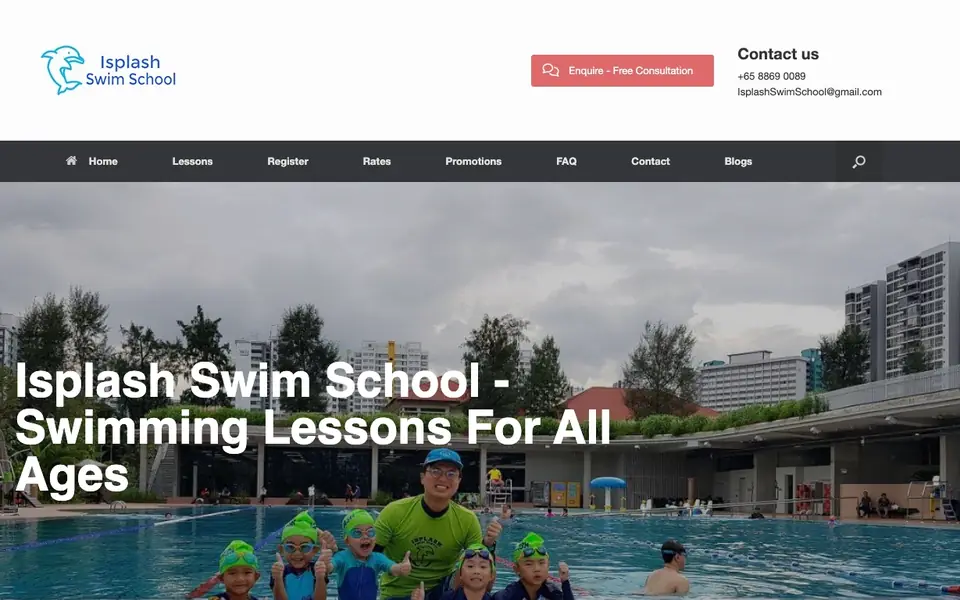 Isplash Swim School website homepage, 4 Oct 2026