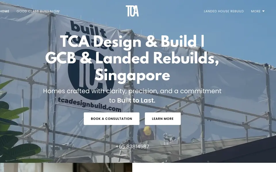 TCA Design and Build website homepage, 4 Oct 2026