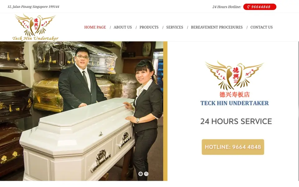 Tek Hin Undertaker website homepage, 4 Oct 2026