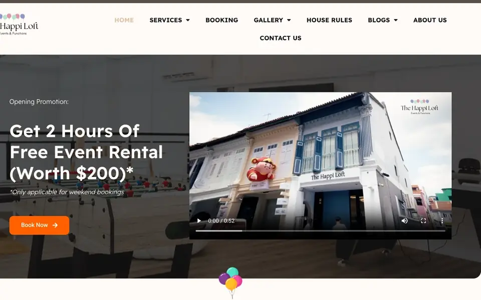 The Happi Loft – Leading Event Venue Rental website homepage, 4 Oct 2026