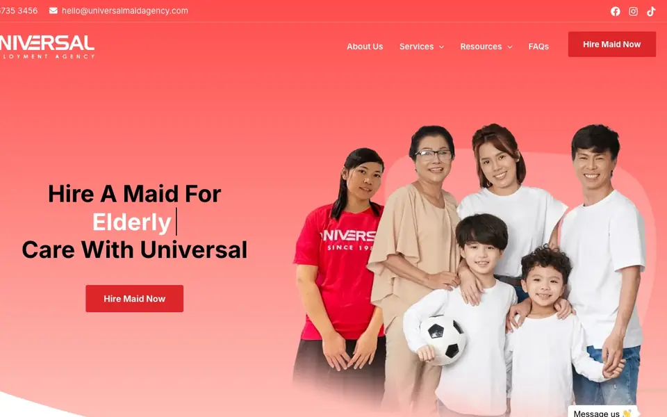 Universal Employment Agency website homepage, 4 Oct 2026